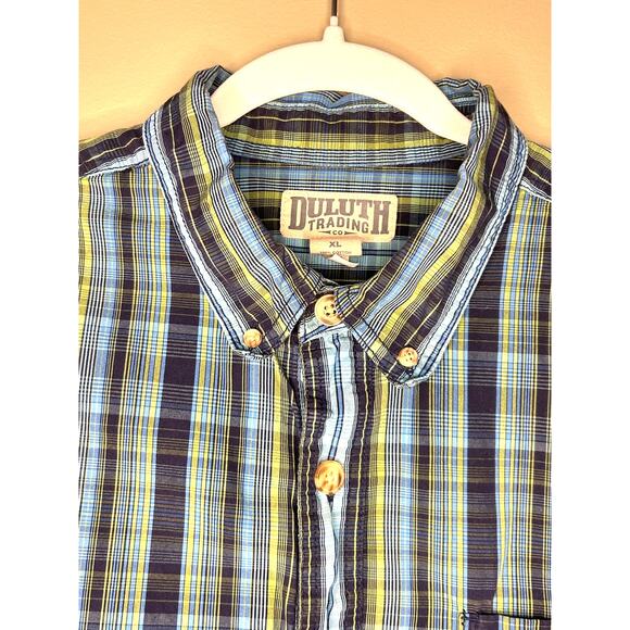 Duluth Trading Mens SS Plaid Blue Button Down Top Shirt Cotton Mens XL - Picture 2 of 6